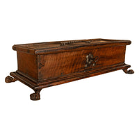 Antique Italian Baroque Walnut & Engraved Iron Jewelry Strong Box Cassone 1600
