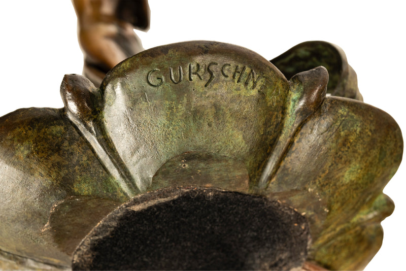 Antique Art Nouveau Austrian Bronze Figural Lamp Loetz Glass Gustav Gurschner, 1905