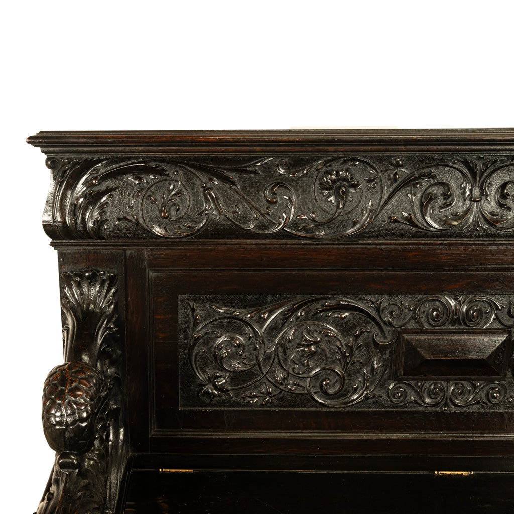 Antique Italian Renaissance Revival Carved Walnut Hall Bench Chest Dolphins 1870