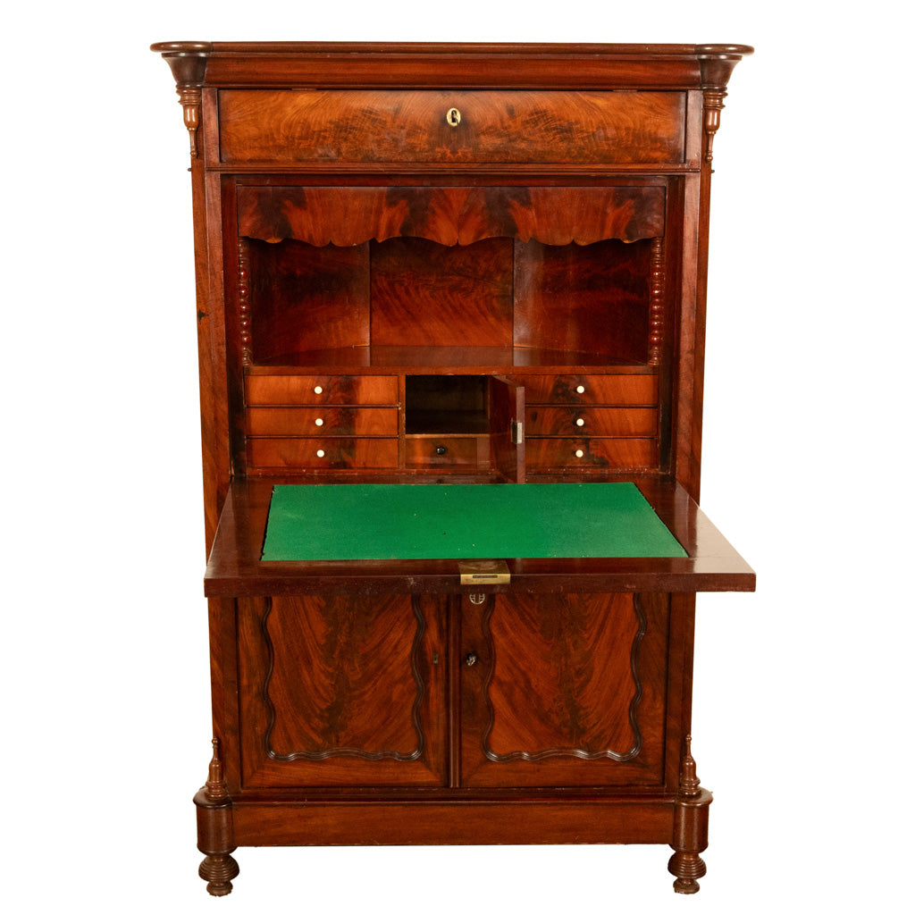 Antique Austrian Flame Mahogany Biedermeier Secretary Desk Cabinet Chest 1860