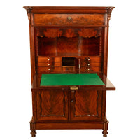 Antique Austrian Flame Mahogany Biedermeier Secretary Desk Cabinet Chest 1860