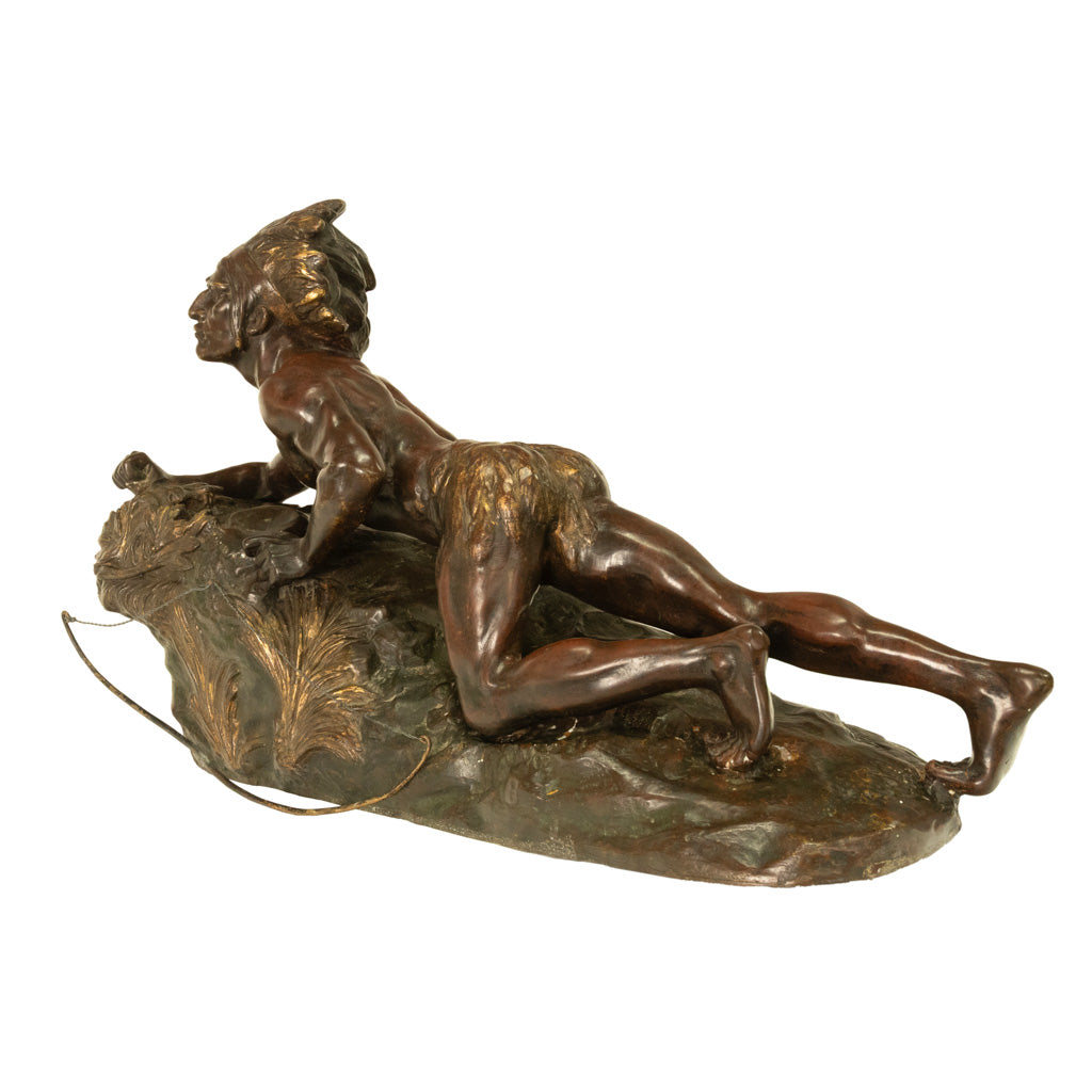 Antique French Art Deco Bronze Sculpture Native American Indian Hunter Scout by René-André Varnier, Circa 1920