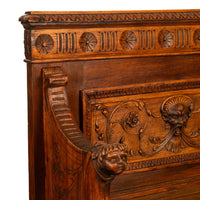 Antique 19th Century Italian Renaissance Revival Carved Walnut Bench Settle 1880