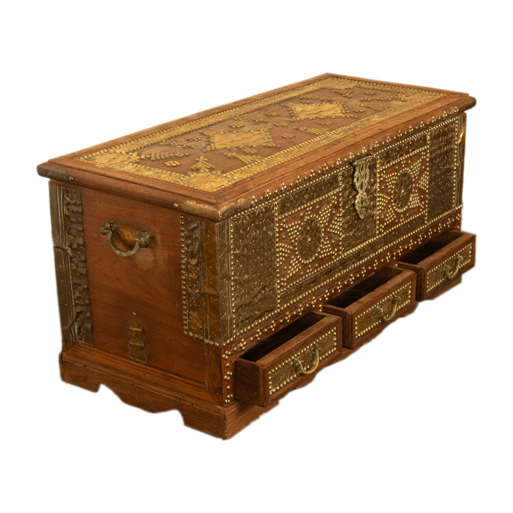 Antique 19thC Zanzibar Omani Teak & Brass Stud & Copper Clad Dowry Chest 1890