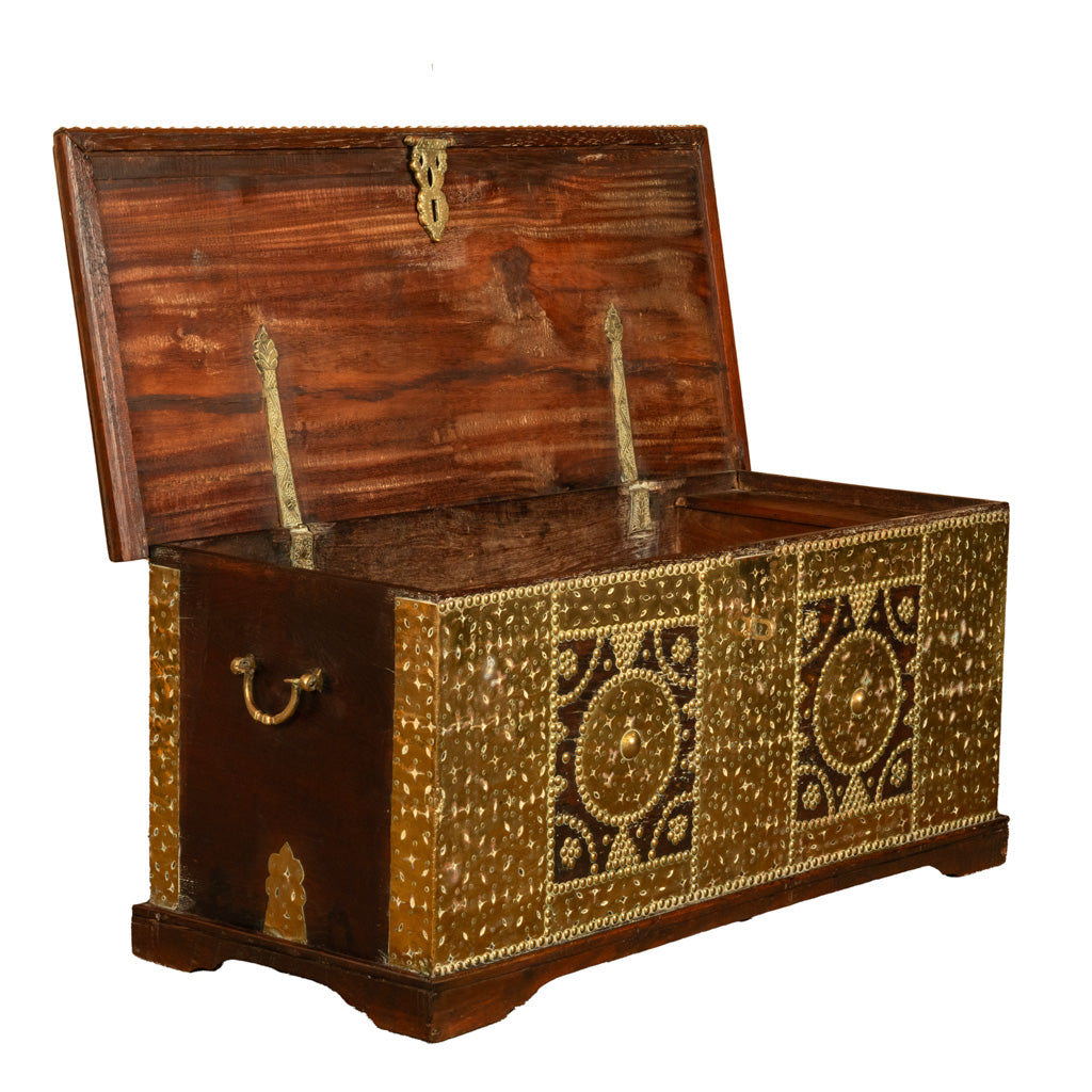 Antique 19thC Zanzibar Omani Teak & Brass Stud & Copper Clad Dowry Chest 1850