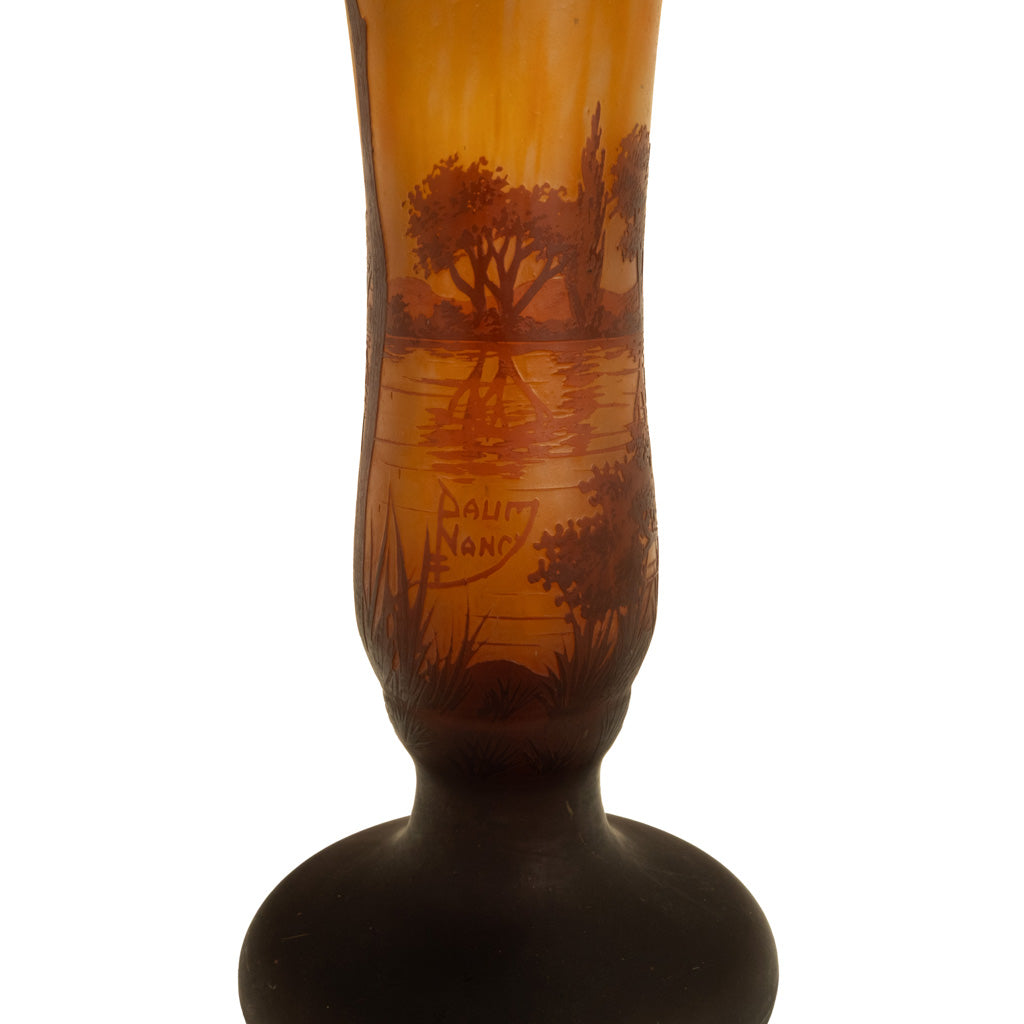 Large Antique French Art Nouveau Daum Nancy Cameo Tree Landscape Glass Vase 1900