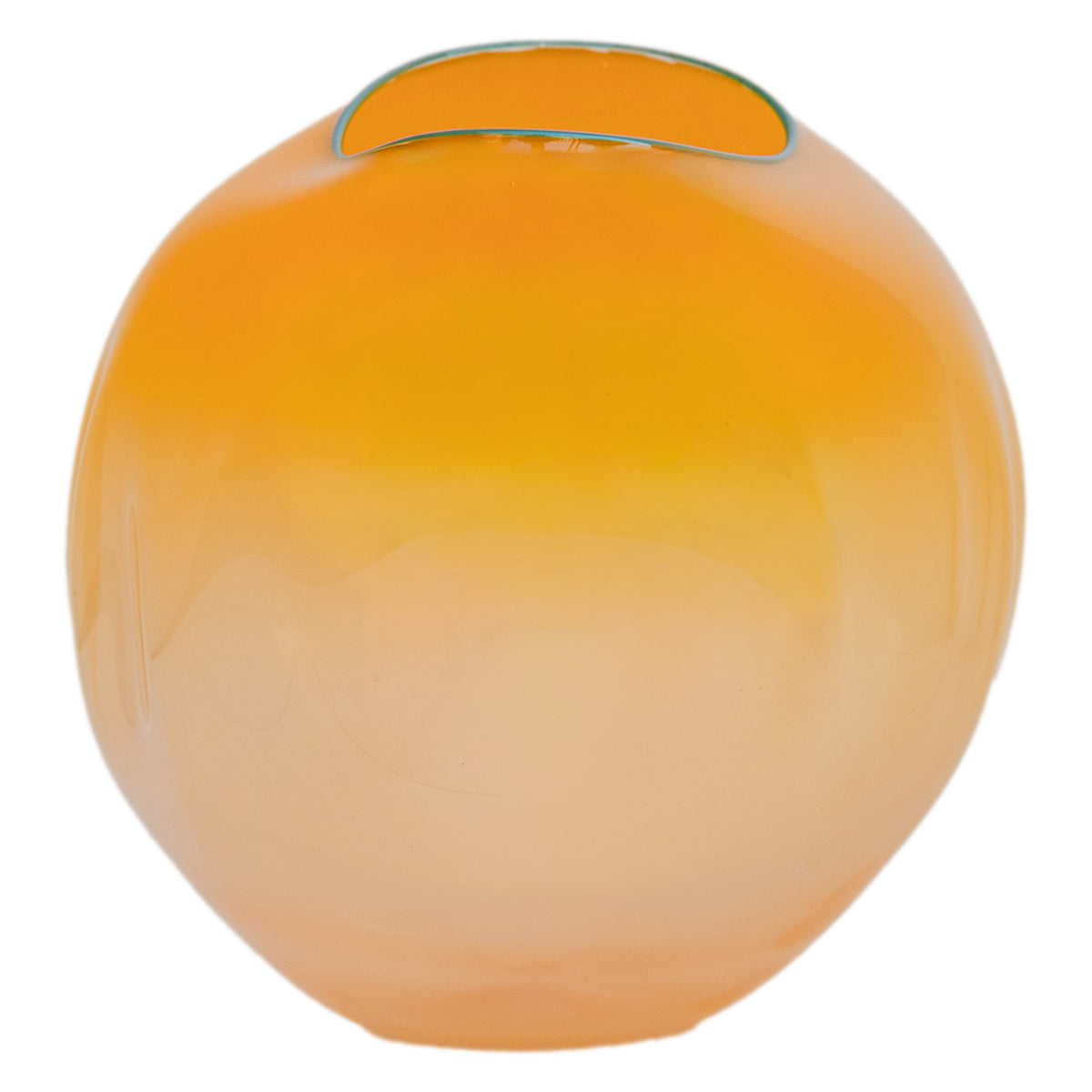 Dale Chihuly Hand-Blown Mango & Teal Lip Glass Basket Sculpture Signed & Dated, 2000