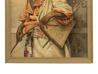 Antique 19thC Spanish Orientalist Painting North African Arab Berber Musician by Antonio Rivas, 1880