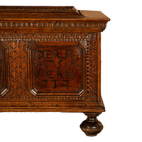 Antique Carved Walnut & Iron Coffer Chest Strong Guild Box Simmern Germany 1737