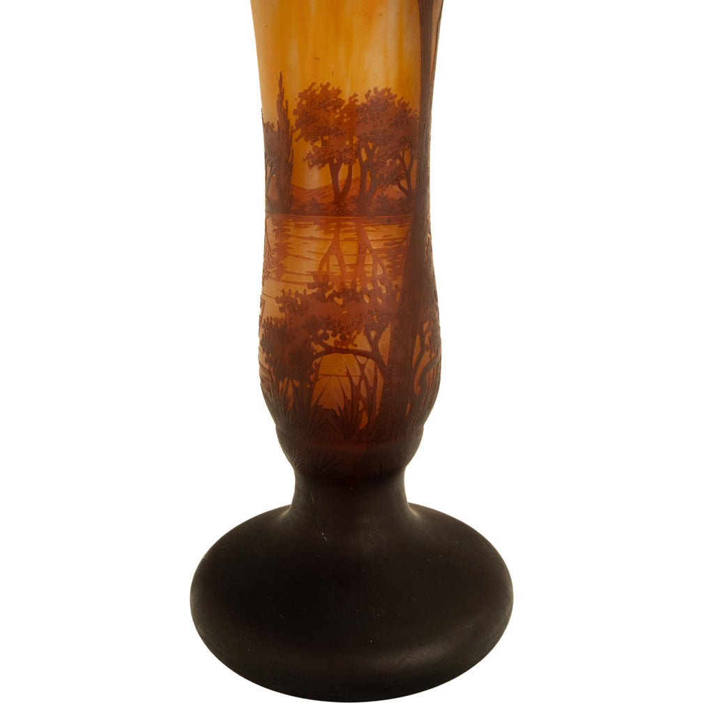 Large Antique French Art Nouveau Daum Nancy Cameo Tree Landscape Glass Vase 1900