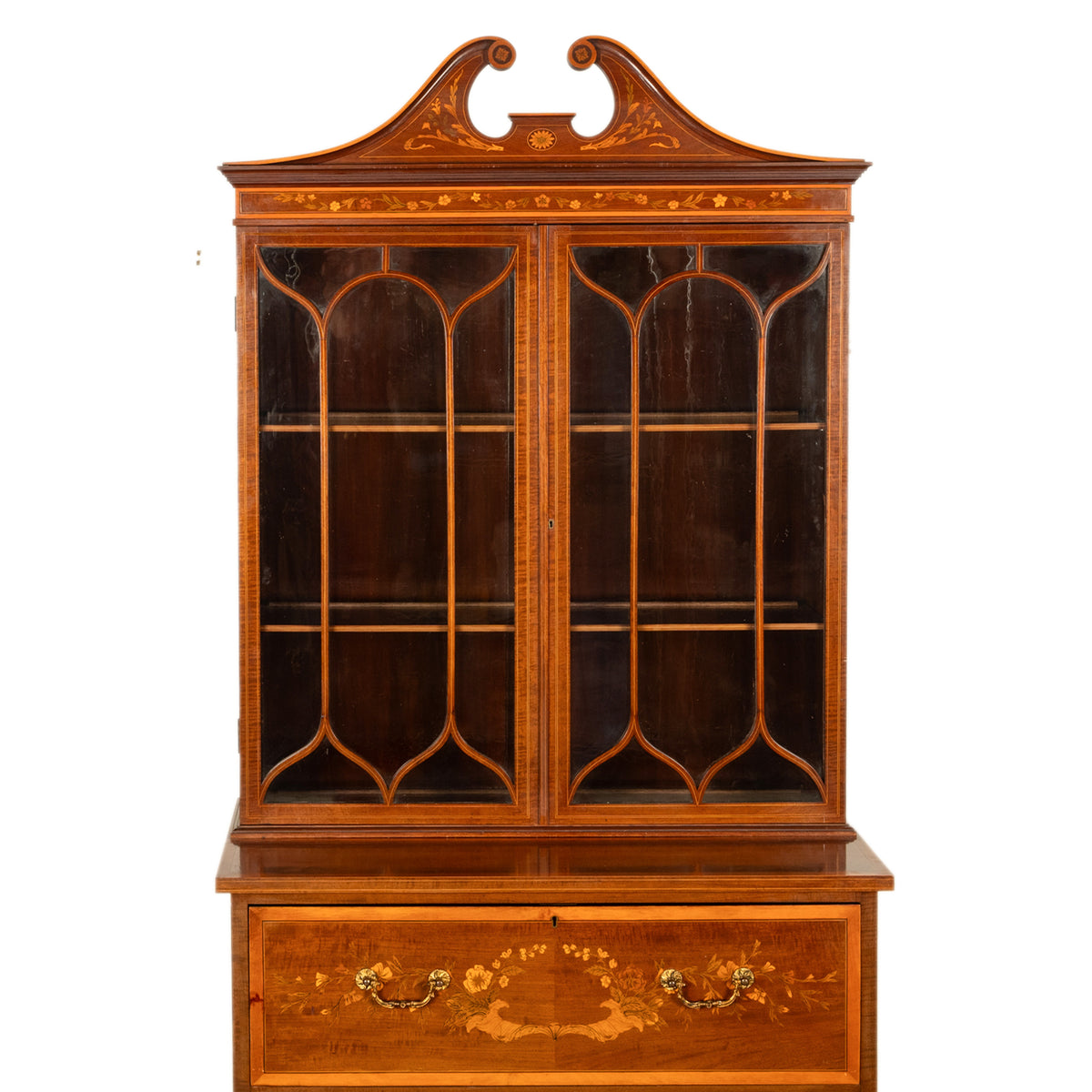 Antique Georgian Sheraton Marquetry Mahogany Bureau Bookcase Butler's Secretary Circa 1810