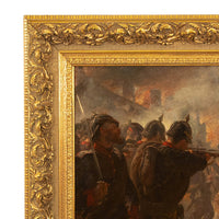 Pair French Franco-Prussian Historical Military War Propaganda Oil Paintings by Charles Louis Muller, 1870