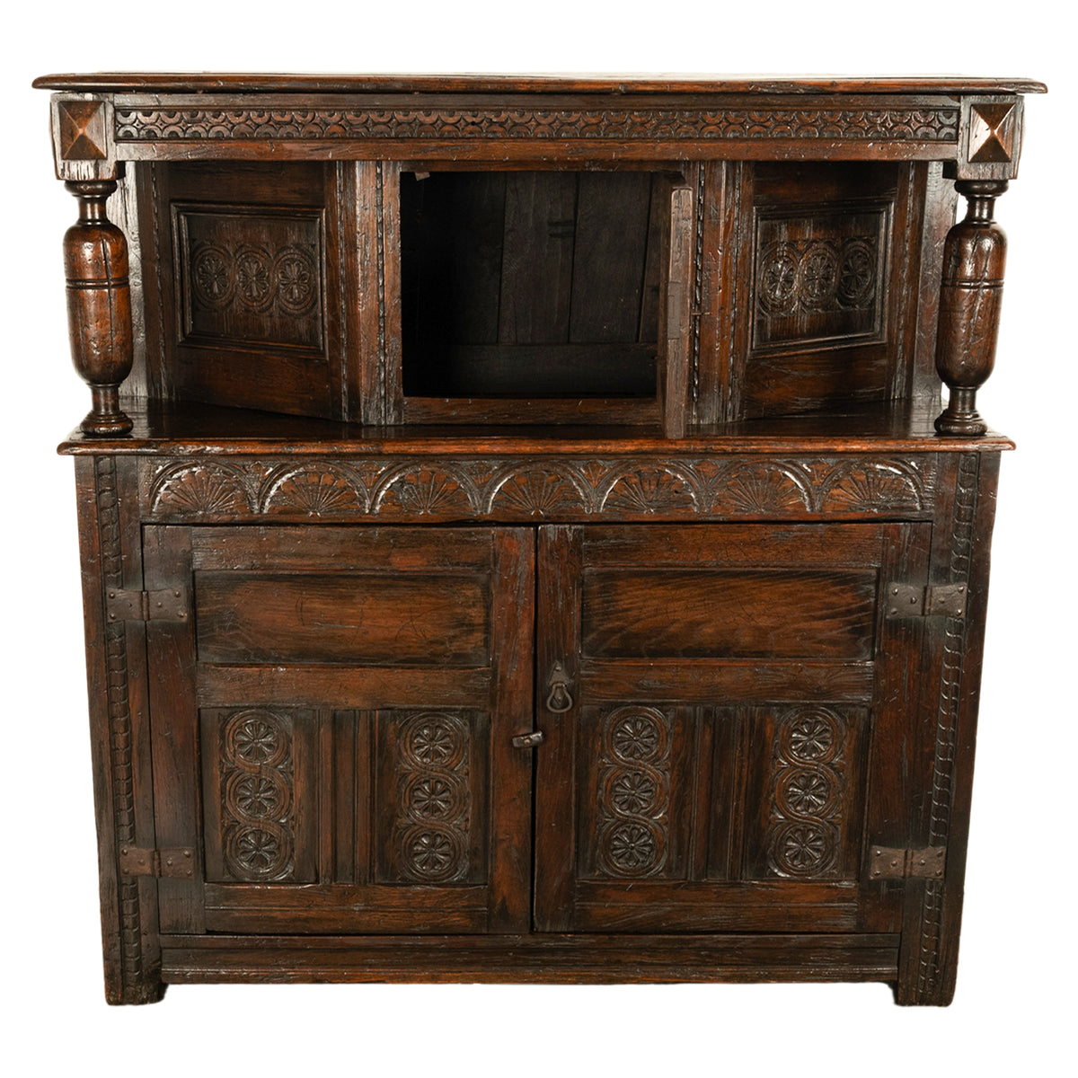 Antique 17th C Elizabethan Tudor Period Carved Oak Court Cupboard Cabinet 1600