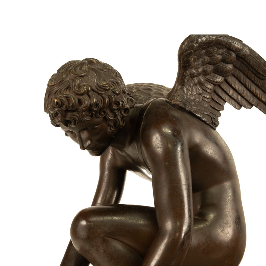 Monumental Antique French Bronze Sculpture Statue Cupid & Marble Ormolu Pedestal by Antoine-Denis Chaudet, 1870