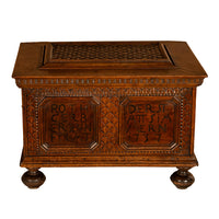 Antique Carved Walnut & Iron Coffer Chest Strong Guild Box Simmern Germany 1737