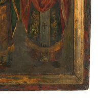Antique Greek Orthodox Gilded Hand-painted Egg Tempera Double Sided Icon, 1850