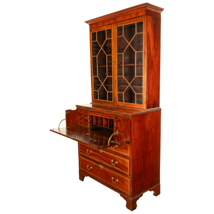 Antique Georgian Inlaid Mahogany Bureau Bookcase Butler's Secretary Desk 1780