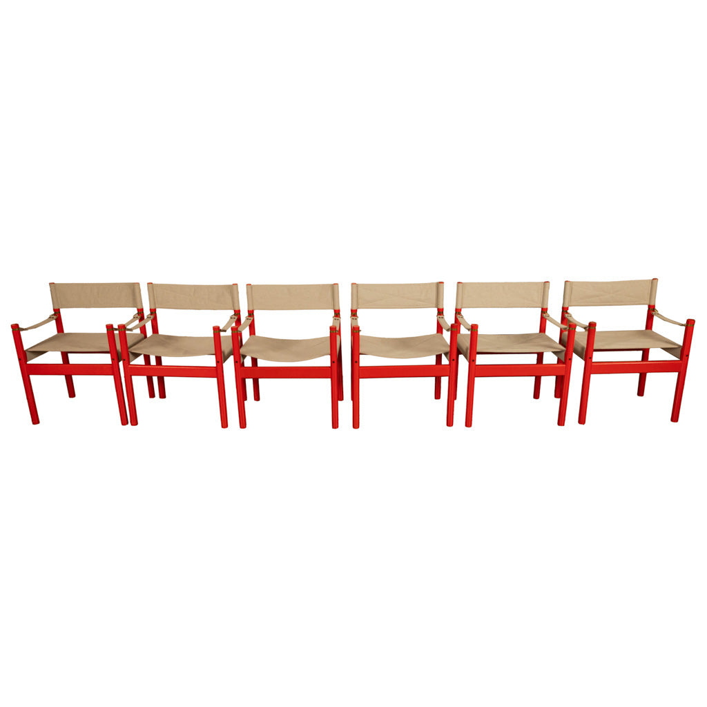 Mid Century Modern Danish Six Safari Chairs Dining Table Set by Erik Wørts 1960s
