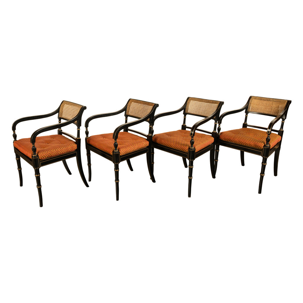 Set Eight Federal Style Japanned & Gilded Dining Arm Chairs Kittinger Furniture
