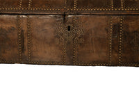 Antique 17th Century Italian Leather and Pine & Brass Stud Work Carriage Chest Trunk 1680