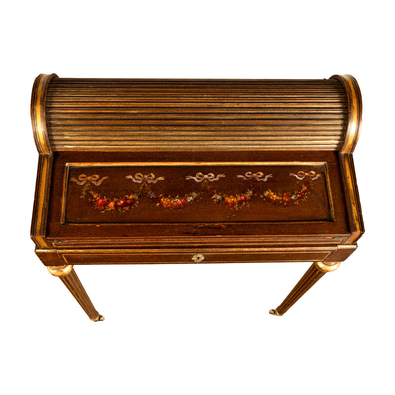 Antique 19th Century French Gilded & Painted Cylinder Desk by Paul Sormani 1875
