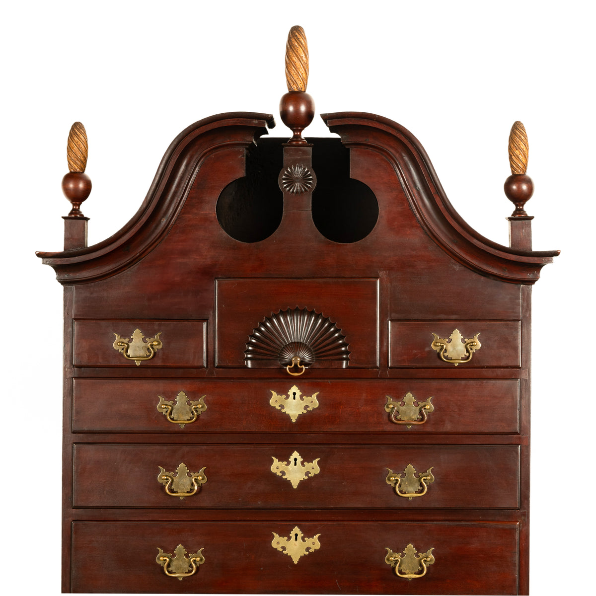 Antique 18thC American Federal Queen Anne Mahogany Bonnet-Top Highboy Salem Massachusetts 1790