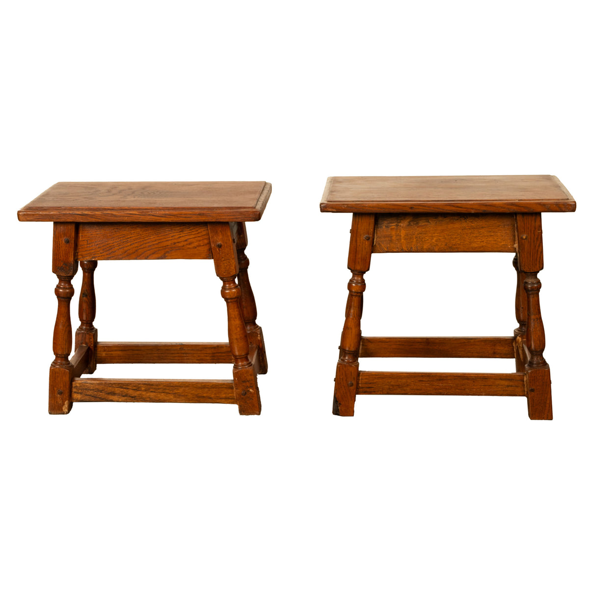 Pair Antique Jacobean style Joint Stools Oak from Thames Lock Bridge London 1850