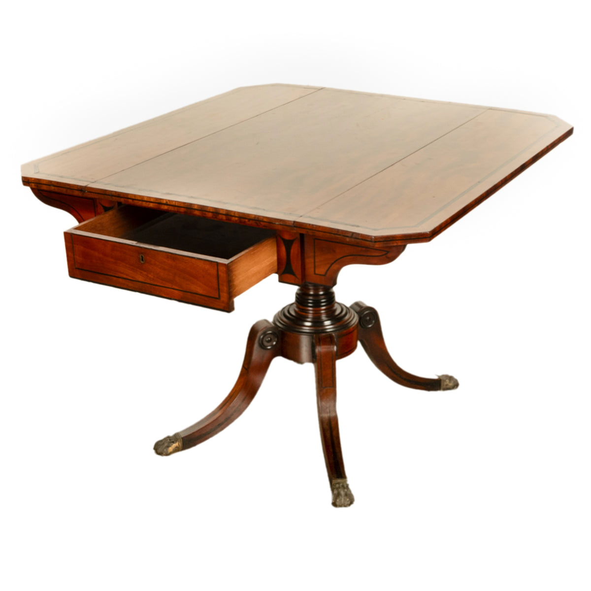 Antique Georgian Regency Inlaid Ebony Mahogany Pembroke Drop Leaf Pedestal Table 1810