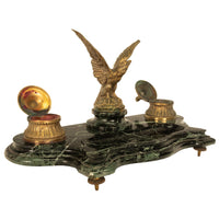 Antique 19thC French Empire Gilt Bronze Marble Eagle Desk Set Twin Inkwell 1880