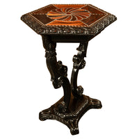 Antique Ceylonese Carved Rosewood Ebony Ivory Silver Specimen Inlaid Table 1850