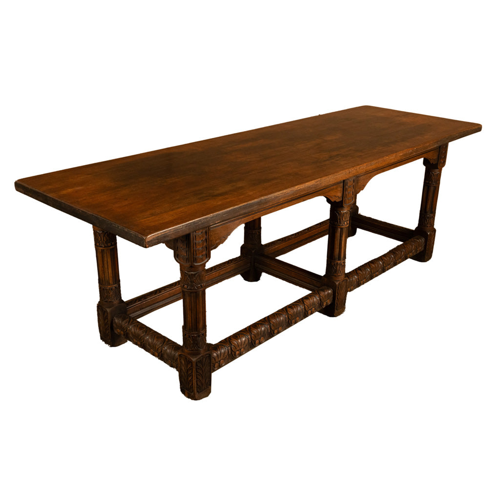 Large Antique Renaissance Carved Walnut Refectory Dining Table by Kittinger 1915