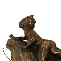 Antique French Art Deco Bronze Sculpture Native American Indian Hunter Scout by René-André Varnier, Circa 1920