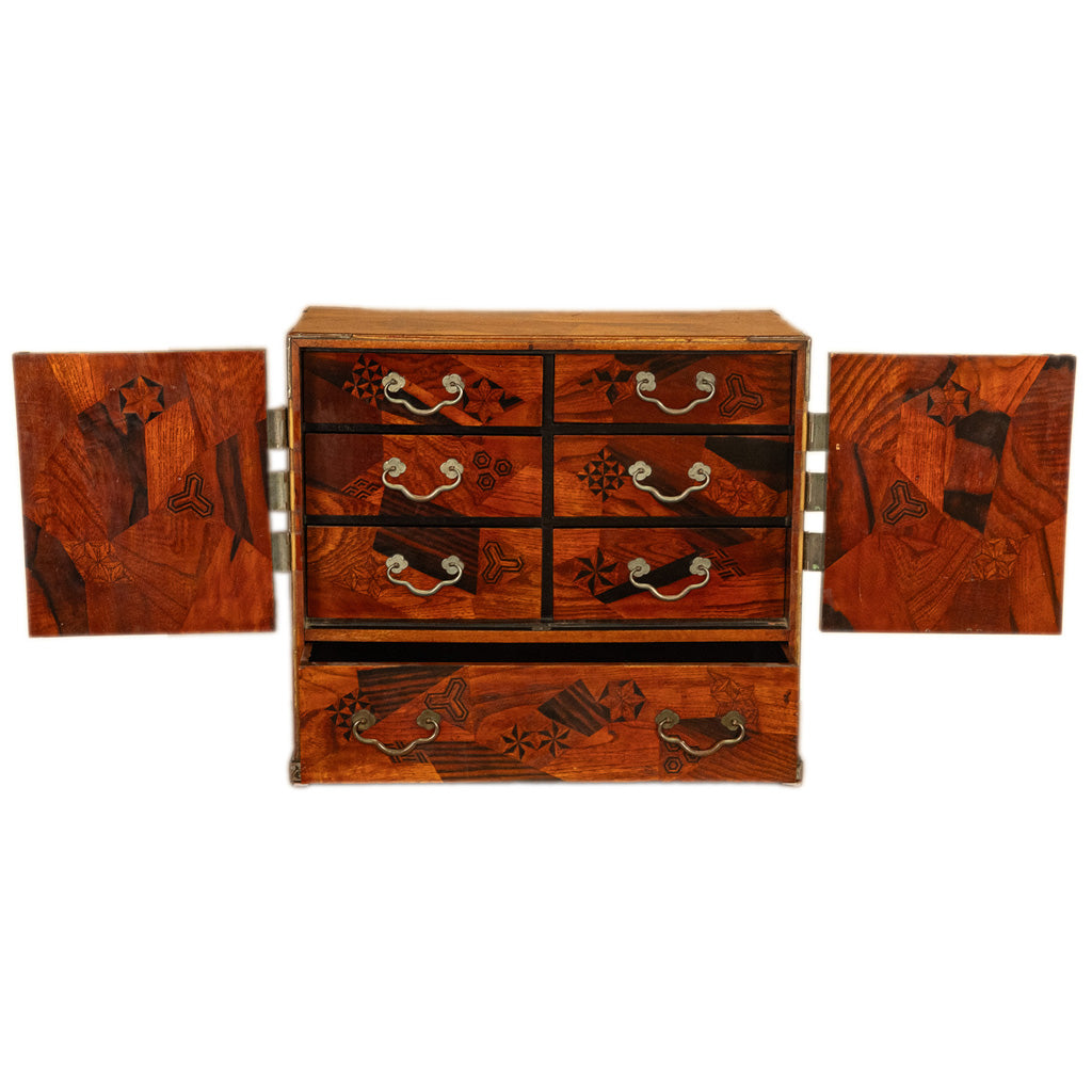 Antique Japanese Meiji Kodansu Tansu Marquetry Table Cabinet Jewelry Chest 1880