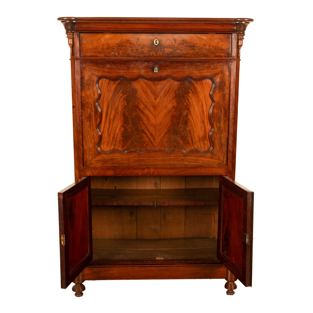 Antique Austrian Flame Mahogany Biedermeier Secretary Desk Cabinet Chest 1860