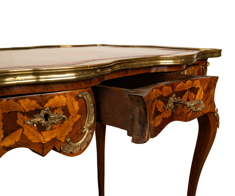 Antique French Louis XV Ormolu Rosewood Marquetry Partner's Writing Table Desk 1860