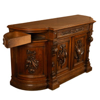 Antique 19thC French Black Forest Carved Oak Hunt Buffet Sideboard Bar 1870