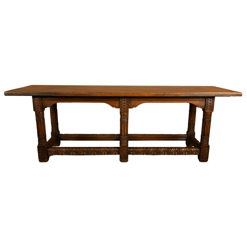 Large Antique Renaissance Carved Walnut Refectory Dining Table by Kittinger 1915