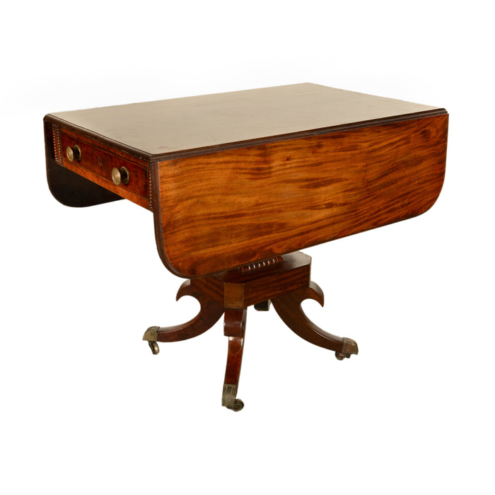 Antique Regency Mahogany Drop Leaf Twin Drawer Pembroke or Library Table 1810