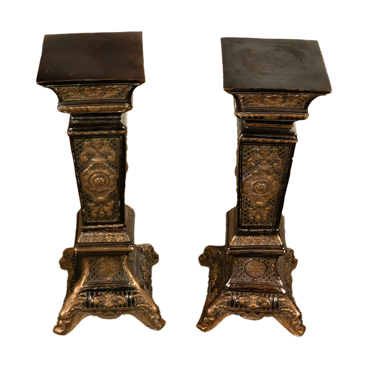 Pair Antique Regency Louis XV Style Gilt Bronze Pedestals Column Stands 1910