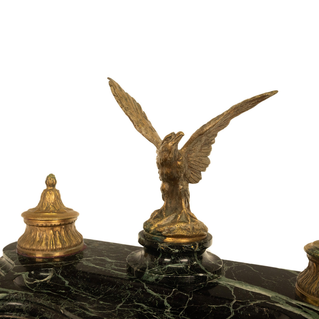 Antique 19thC French Empire Gilt Bronze Marble Eagle Desk Set Twin Inkwell 1880