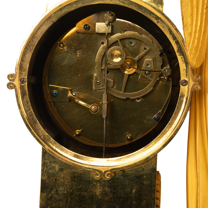 Antique French Gilt Bronze Empire Neoclassical Statue Clock by Rabiat Paris 1810