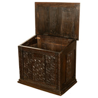 Antique French Medieval Gothic Carved Oak Chest Coffer 17th Century Panels 1679