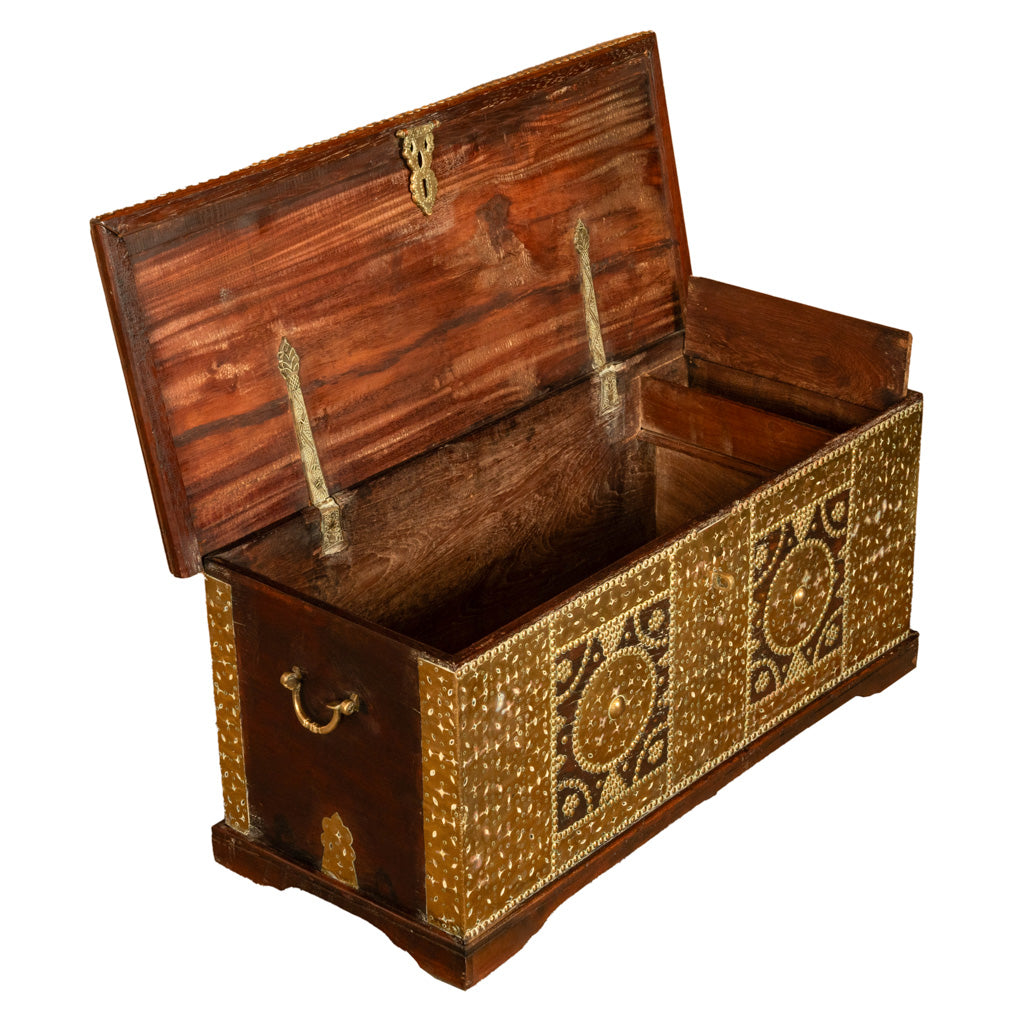 Antique 19thC Zanzibar Omani Teak & Brass Stud & Copper Clad Dowry Chest 1850