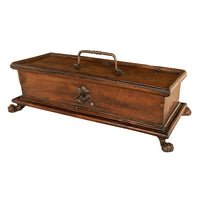 Antique Italian Baroque Walnut & Engraved Iron Jewelry Strong Box Cassone 1600