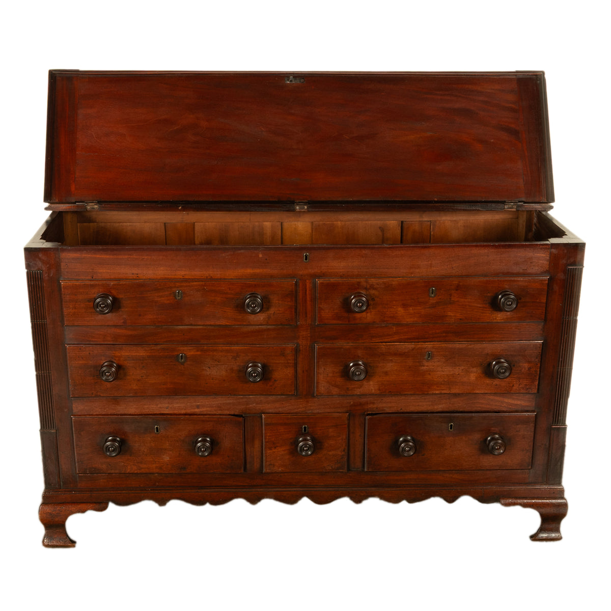 Antique 18th Century English Georgian Mahogany Hinged Top Mule Chest Coffer 1780