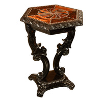 Antique Ceylonese Carved Rosewood Ebony Ivory Silver Specimen Inlaid Table 1850