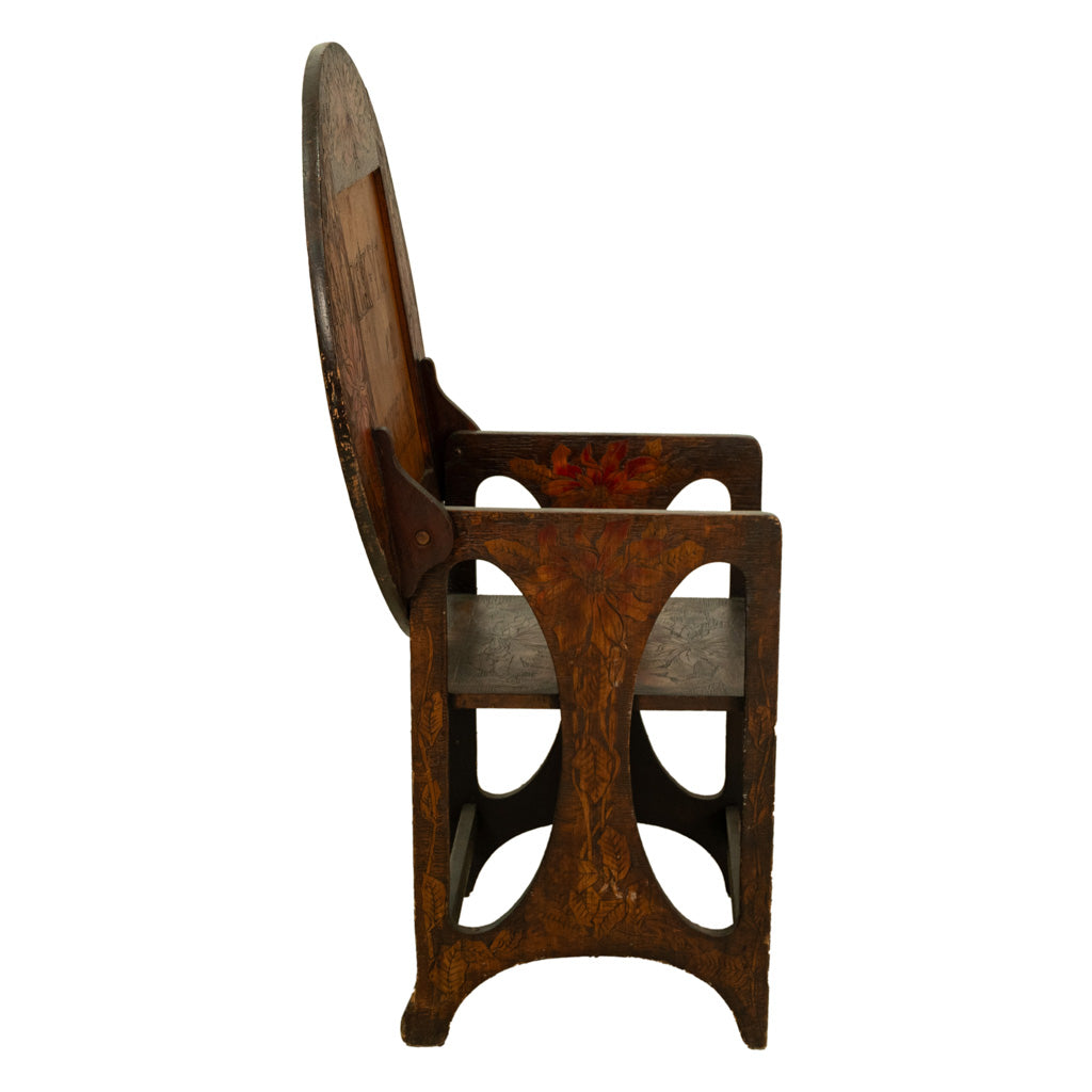 Antique Folk Art Poker Work Arts & Crafts Monks Bench Table Chair New York 1900