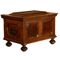 Antique Carved Walnut & Iron Coffer Chest Strong Guild Box Simmern Germany 1737