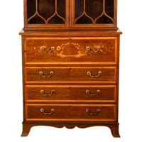 Antique Georgian Sheraton Marquetry Mahogany Bureau Bookcase Butler's Secretary Circa 1810