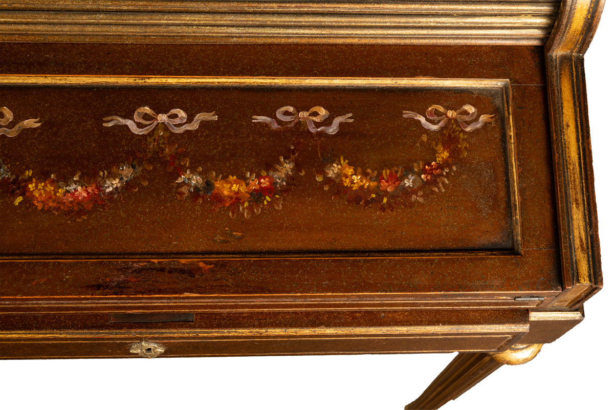 Antique 19th Century French Gilded & Painted Cylinder Desk by Paul Sormani 1875